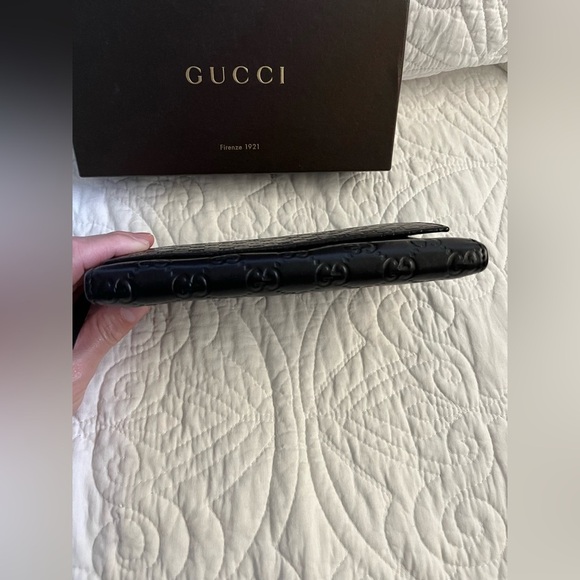 GUCCI Micro Guccissima GG Pattern Long Bifold Wallet Leather Black Gold - Picture 4 of 16